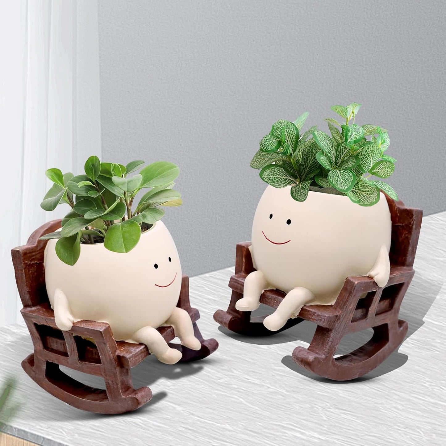 Funny Smiling Face Rocking Chair Planter