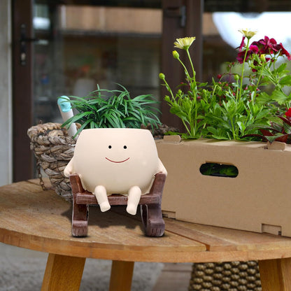Funny Smiling Face Rocking Chair Planter