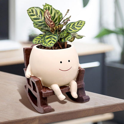 Funny Smiling Face Rocking Chair Planter